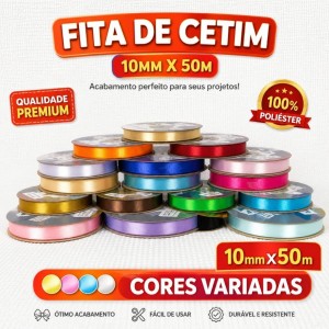 Fita de Cetim n2 - 10mm 50 Metros Diversas Cores