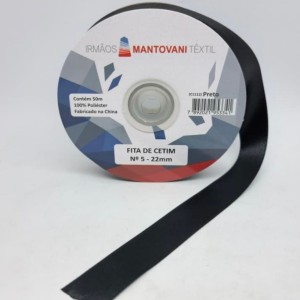 FITA DE CETIM MANTOVANI 22MM PRETO