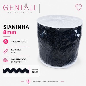 SIANINHA 8MM 310 PRETO 50M CONE