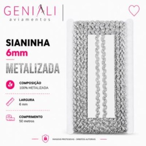 SIANINHA 6MM METALIZADA PRATA 50M