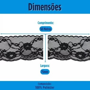 RENDA R004 75MM 50M 310 PRETO
