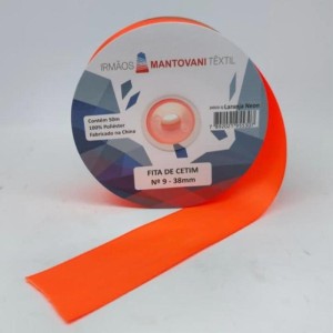 FITA CETIM N9 38MM 50M LARANJA NEON MANT