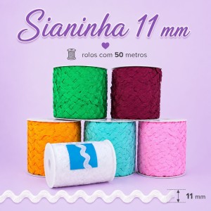Sianinha 11mm  Importada Larga Rolo c/ 50mts – Diversas Cores