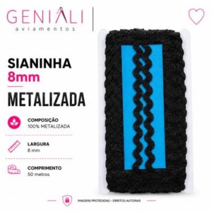 SIANINHA 8MM METALIZADA 310 PRETO 50 MTS