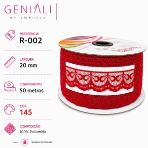 RENDA R002 20MM 50M 145 VERMELHO